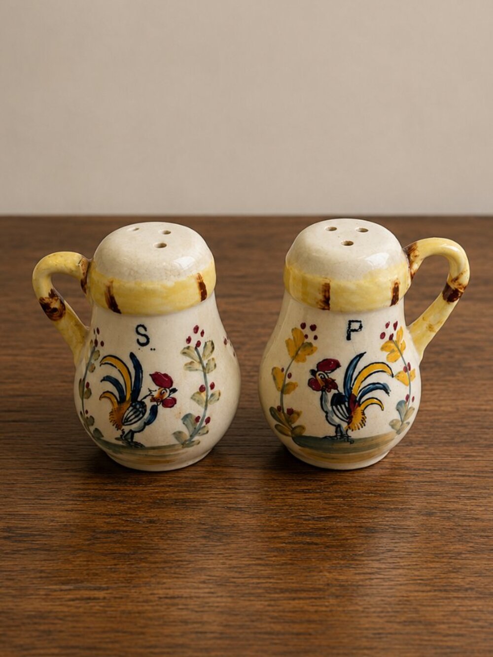 Vintage Japan Rooster Salt & Pepper Shakers Set – Hand Painted Ceramic Country